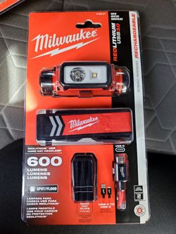 MILWAUKEE, RECHARGEABLE 600 Lumens LED REDLITHIUM Hard Hat Headlamp
