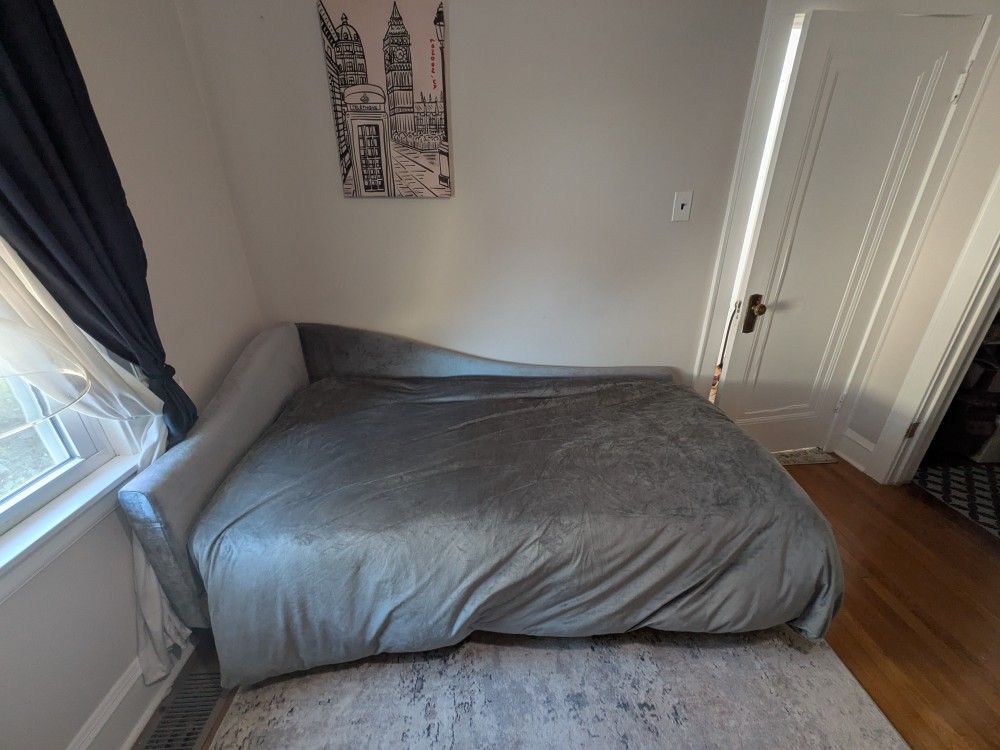 Twin Velvet Bed Frame, With Mattress, Duvet And Bedding