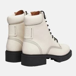 Coach Designer Lorimer Chalk Combat Lace Up Leather Boots - Size 9.5