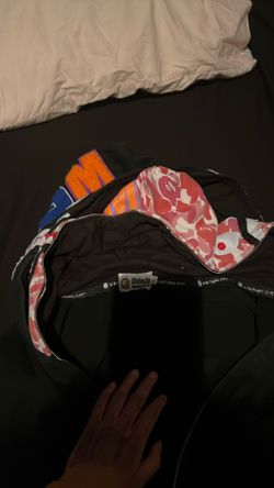 bape hoodie double hood black and pink