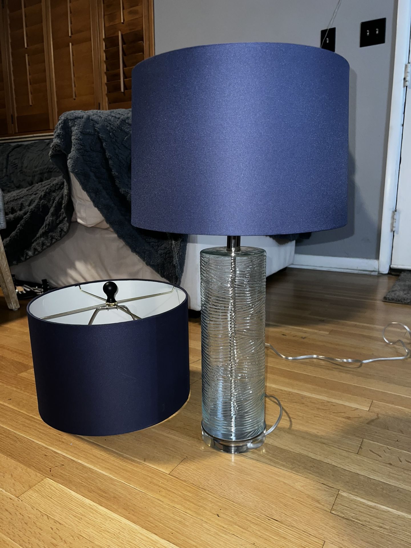 Glass Table Lamp With Blue Shade