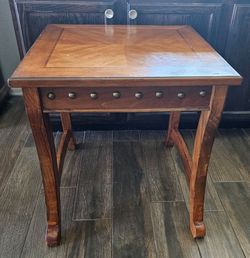 Vintage Square Accent Table with Nailhead Trim
