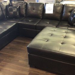 Brand New Black Leather Sectional 