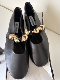 Steve Madden Black Gold Embellished Mary Jane Flats