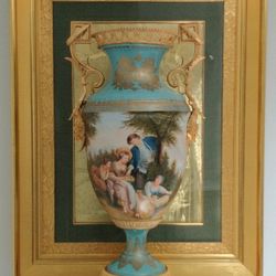 Tall Huge Gold Porcelain Wagner Hand Painted Painting Urn Vase Hekman Pedestal