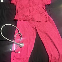Pink Girls Size 8 Scrubs And Stethascope 