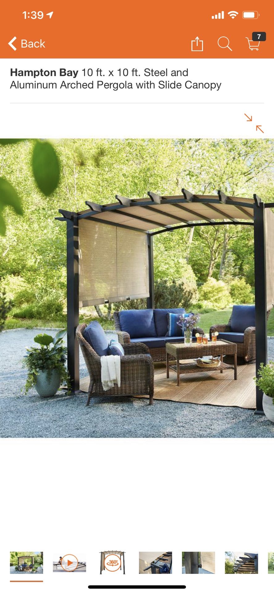 Hampton Bay 10x10 ft Steel and Aluminum Arched pérgola With Sliding canopy