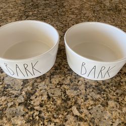 2 RAE DUNN Artisan “BARK” 8in Pet bowl