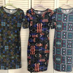 LULAROE Sz XXS Lot of 3 JULIA Dresses multicolored