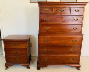 Vintage SET (2) CHEST of DRAWERS: Highboy & Bedside; 70 years