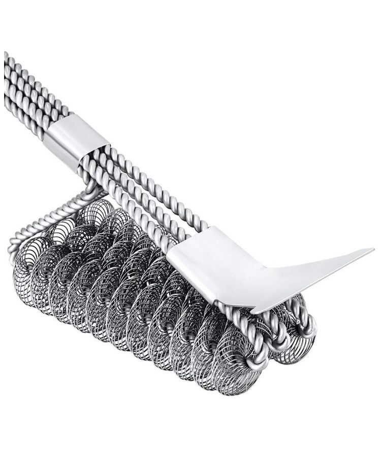 Grill Brush with Scraper - Bristle Free and Rust Resistant Stainless Steel BBQ Grill Cleaner Safe for Porcelain, Ceramic, Steel, Iron