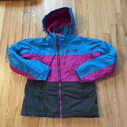The North Face HyVent Hooded Ski Jacket Womens Size L Large - Blue Pink Gray