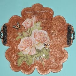 Hand Crafted and Designed Rose Resin Tray (13"x13")