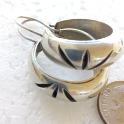 Vintage Sterling Silver Taxco Ta-168 Wide Hoop Dangle Drop Earrings