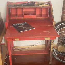 Small Red Distressed Vintage Secretary Desk