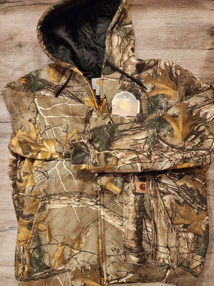 New Carhartt Mens Camo Jacket With Black Quilting Inside L  New Tags 