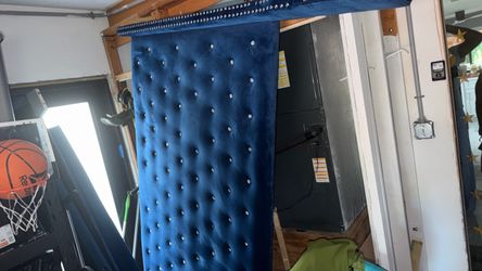 Blue Velvet Tufted Headboard with Crystal Buttons