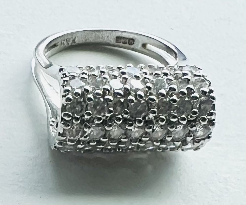 Sterling silver moissanite paved ring