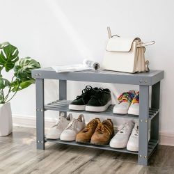 Gray Bamboo Shoe Bench 