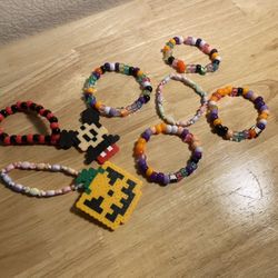 7 Handmade Electric Daisy Carnival EDC Music Festival Kandi Bead Bracelets with 2 Perlers