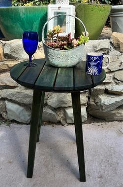 Round Teak Wood Slat Side Table