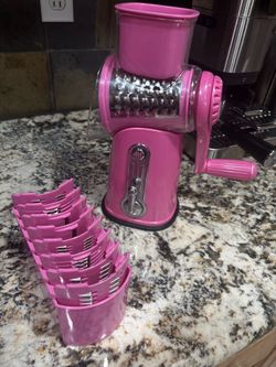Pink SUSTEAS Rotating Food Grater Chopper with Handle