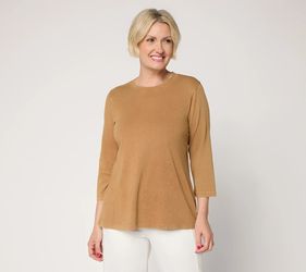 LOGO Principles by Lori Goldstein Stitch Detail 3/4 Sleeve Top Amberwood, Medium
