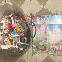 Bag of Legos + 2 Lego Friends Books