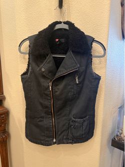 Vintage DIESEL Women Dark Gray Sherpa Lined Y2K Moto Vest Size Medium