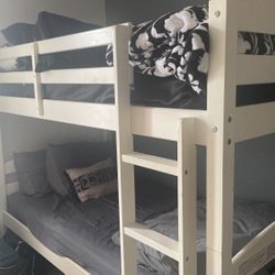 White Double Bunk Bed Wooden + Extra Bed 3rd Bed