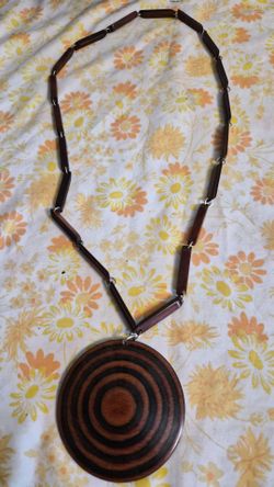 Vintage Wood  Spiral Swirl Necklace Bohemian Festival