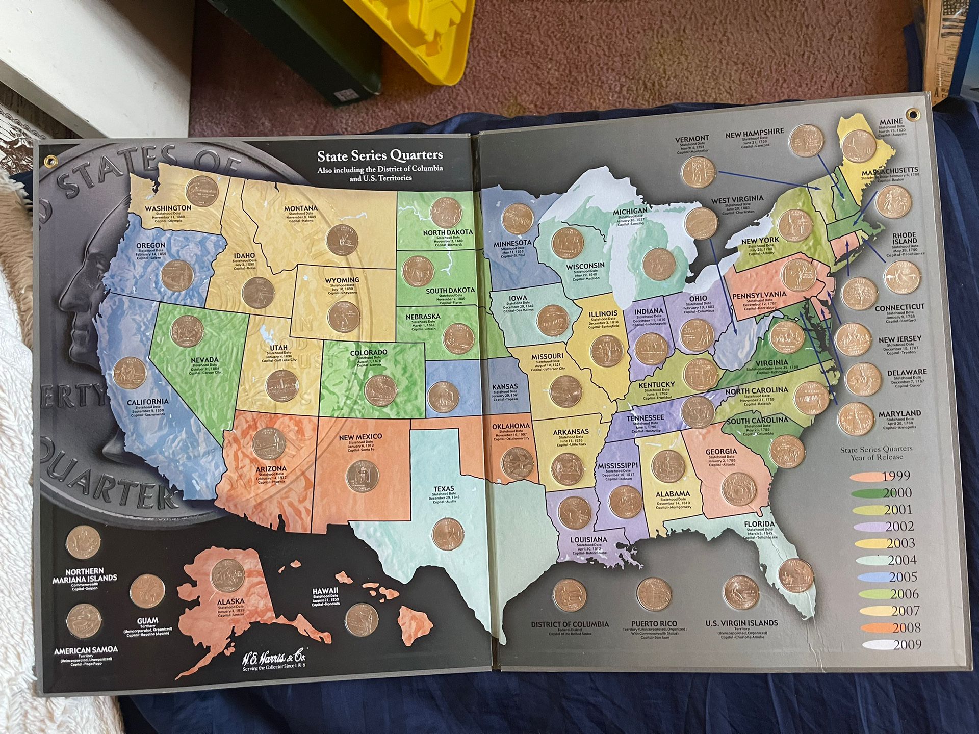 State Series Quarters 1 (nineteen ninety nine- two thousand and nine) Collectors Map
