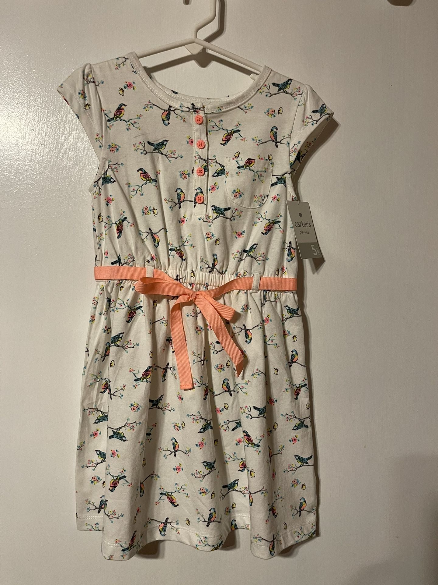 Girls Size 5 Carter’s Dress White with Birds & Flowers