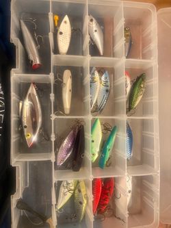 Lot of Fishing Lures in Tackle Box