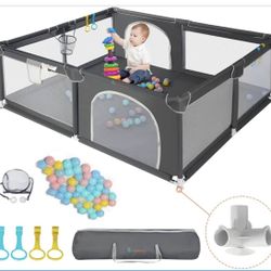 Playpen for Babies and Toddlers, 71"x59" Extra Large Baby Playard, Safe Non-Slip Fence, Full Mesh Design, Indoor & Outdoor Kids Activity Center, Dark 
