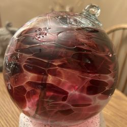 Art glass christmas ornament - approx 6" - burgundy & clear 