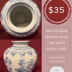 Asian Blue & White Floral Vase