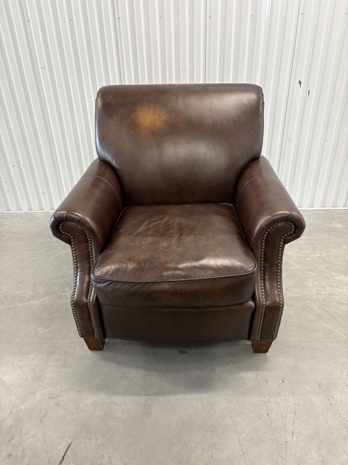 Thomasville Brown Leather Chair With Gold Stud Details
