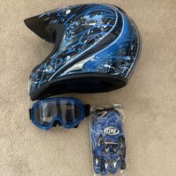 Adult Motocross Dirt Bike Helmet with Goggles & Gloves - DOT/FMVSS-218 Off-Road Motorcycle & ATV Helmet