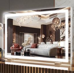 Large LED vanity mirror with lights, touch sensor