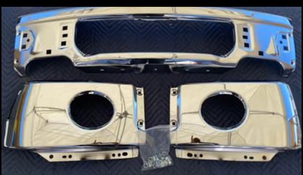 Fits Ford F-150 Pickup 2009-2014, Chrome Front Bumper Face Bar w/o Fog Light Hole.     (2)