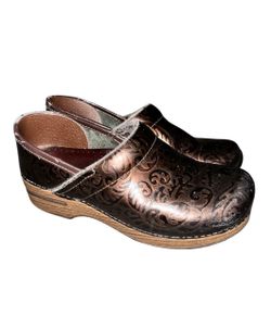 Dansko Brown Embossed Leather Clogs