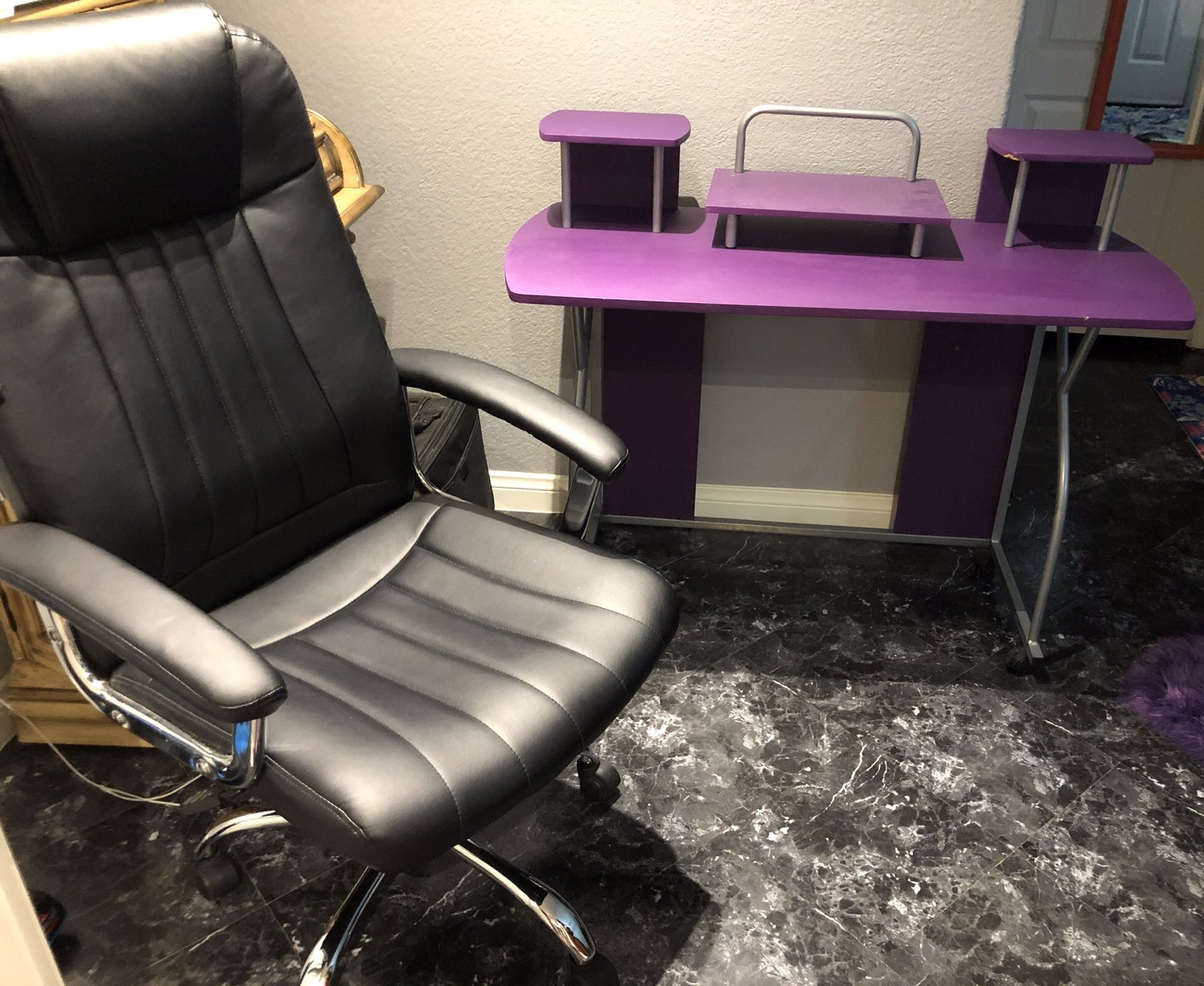 2 Tier Purple Desk with Office Chair
