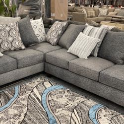 Blue/grey Sectional Fabric Material With Fuzzy Pillows Nice Centerpiece For Your Living Room Was $2500 20-50% Off Everything In Store 