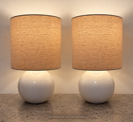 Pair of White Table Lamps with Beige Shades — 16" Tall PRICE: $30