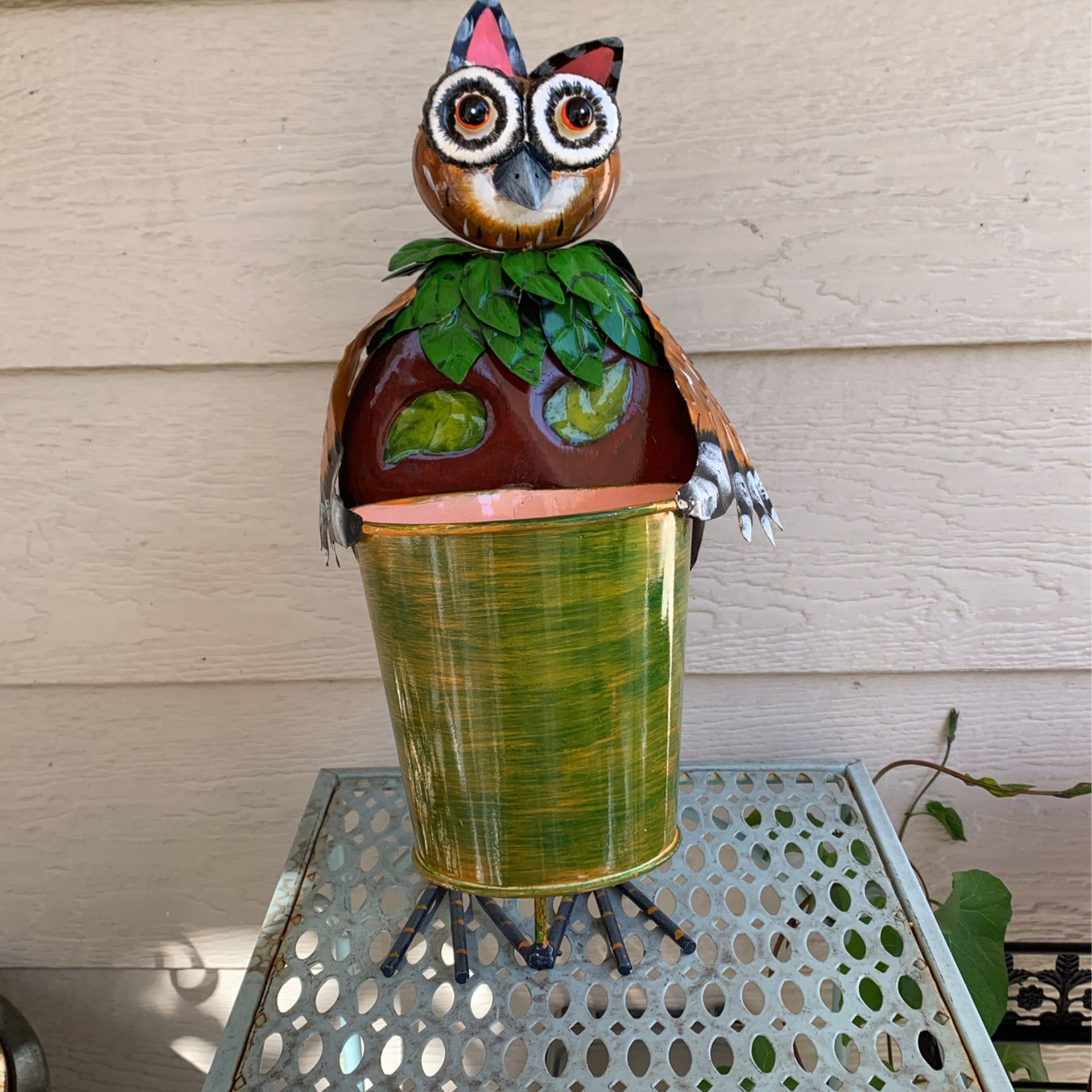 Owl Flower Planter Pot Or Decor- He Has A Broken Ear That Tried To Be Fixed