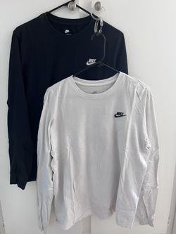 Nike Club Black & White Long Sleeve T-Shirts Men’s Size Medium USED (2 Shirt Bundle) 