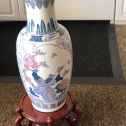 Ceramic Vase With Wood Stand