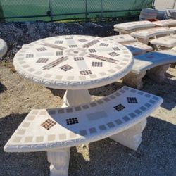Concrete Mosaic Picnic Table with 3 Benches/ Outdoor Patio Furniture