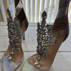 Iridescent Color Heels With Multicolor Rhinestones